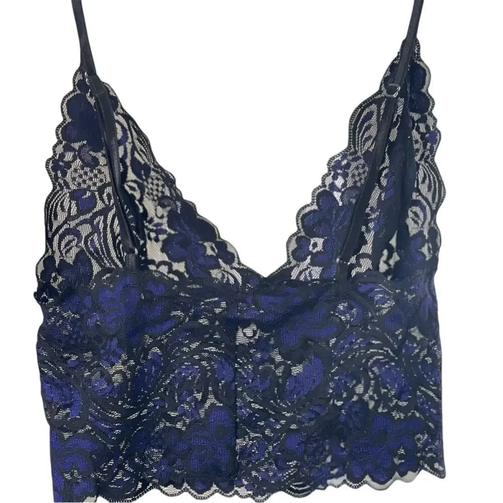 Elegant Lace Bralette Navy/Black, Stretchy, Layering, Sexy, Date, Parties, S